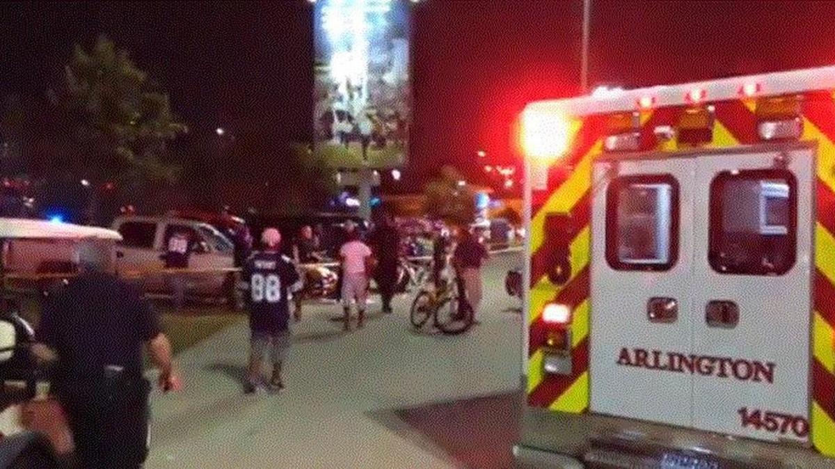 
This is a still photo taken from a video made at the scene of the shooting Sunday outside AT&T Stadium. 
