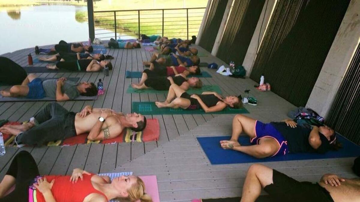 Indigo Yoga Studio teaching a free class at Panther Island Pavilion in 2015. Classes start June 12, and will happen every Sunday through August.