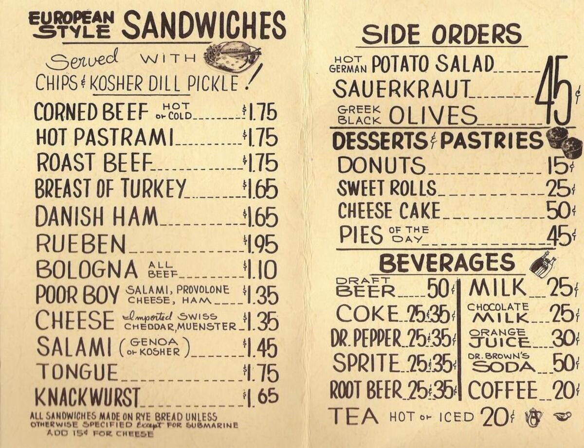 Jason’s Deli original menu from 1976.