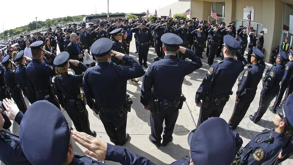 The family of officer Patrick Zamarripa arrives for the funeral, entering through a corridor of Dallas Police. Funeral services for Dallas Police officer Patrick Zamarripa, a Fort Worth native and one of five officers shot to death in a ambush last week, were held at Wilkerson-Greines Activity Center.