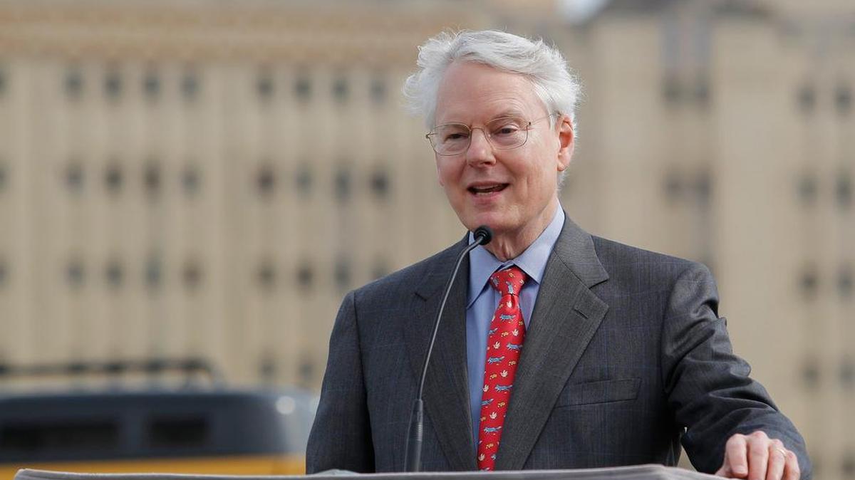 Robert Bass speaks at the April groundbreaking of the Hemphill-Lamar street connector.