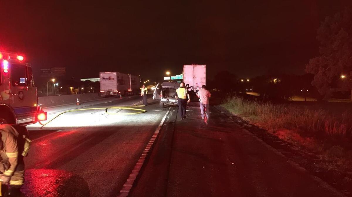 Police officers, fire fighters and emergency medical personnel gather at possible DWI crash site on Interstate 30 on Nov. 20.