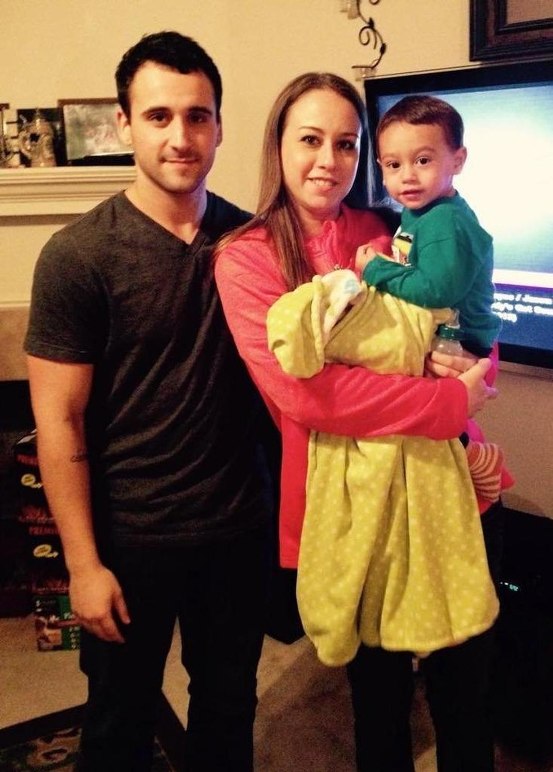 Christian Tyrrell, left, and Jessica Langlais with her son, Adrian Langlais.