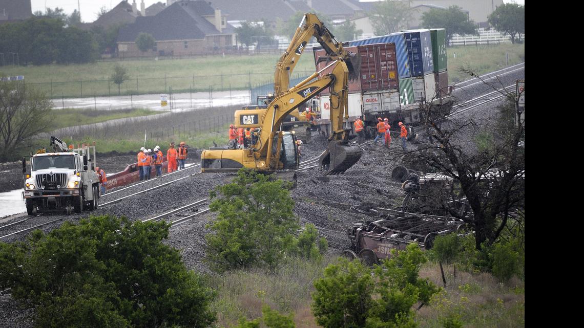 
A storm that swept across North Texas Sunday brought high winds that blew train cars off the tracks just north of U.S. 287.
