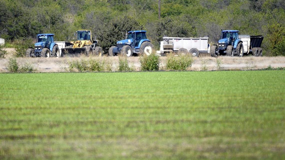 Equipment used by Renda Environmental sits in a Hill County field where biosolids are applied. Fort Worth recently changed its contractor to Synagro, which took over in April.