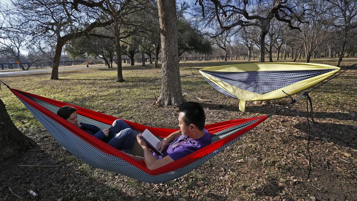 In January, Kelly Burns and Daniel Nguyen were hanging out in a couple of hammocks in Trinity Park to do some reading. From Jan.1 to March 31, this was the warmest start to a year on record in the Dallas-Fort Worth area.