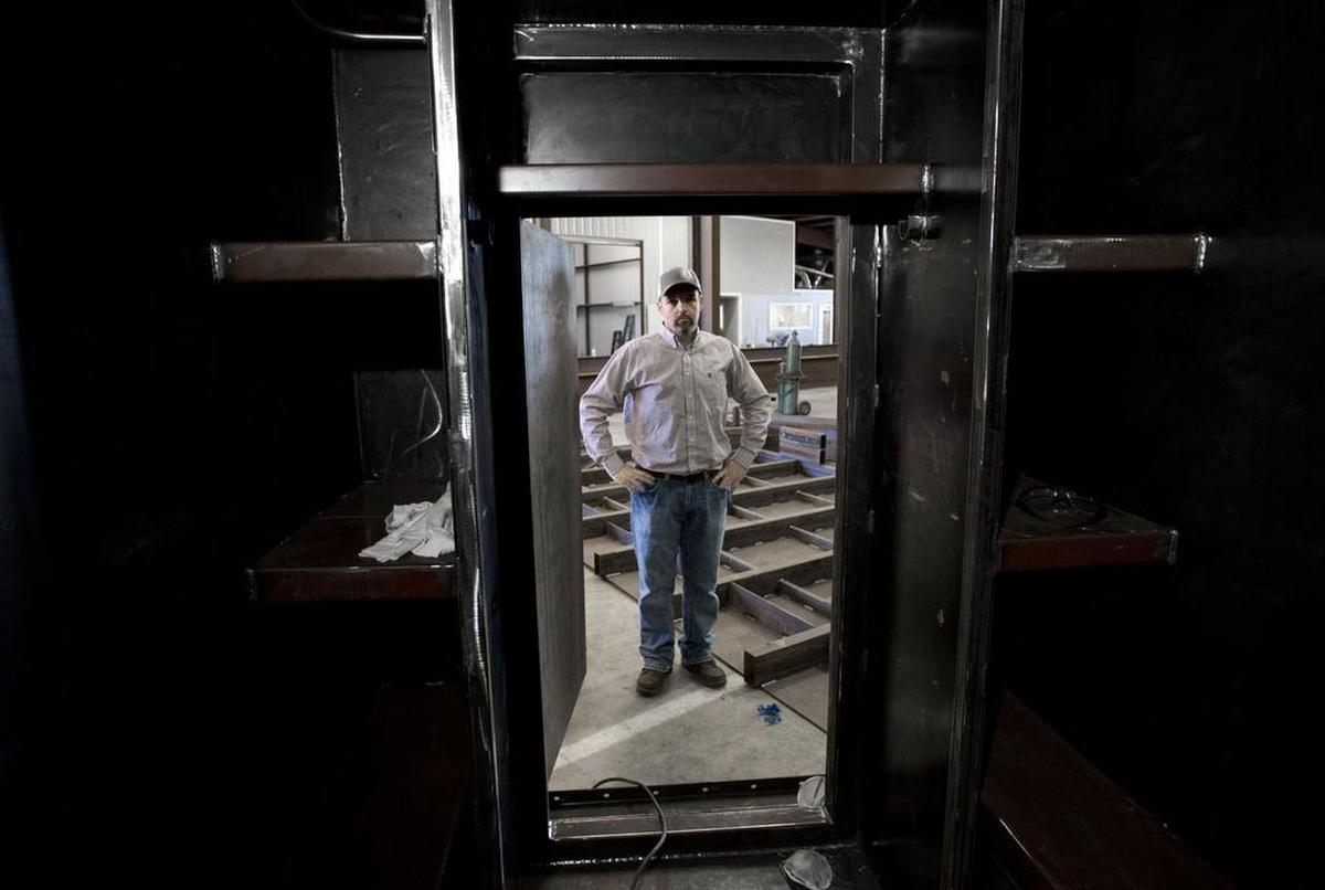 Gary Lynch, the general manager of Rising S Company, a small rural factory where bomb shelters are made. About 95 percent of his customers are now purchasing a shelter because of fears of a nuclear attack.