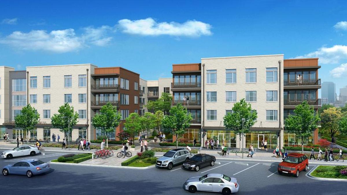 Rendering of The River East on Race Street in the Six Points Urban Village.