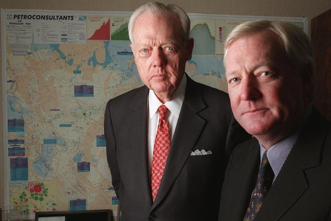 Fort Worth oilmen W.A. “Tex” Moncrief Jr., left, and his son Charles B. Moncrief.