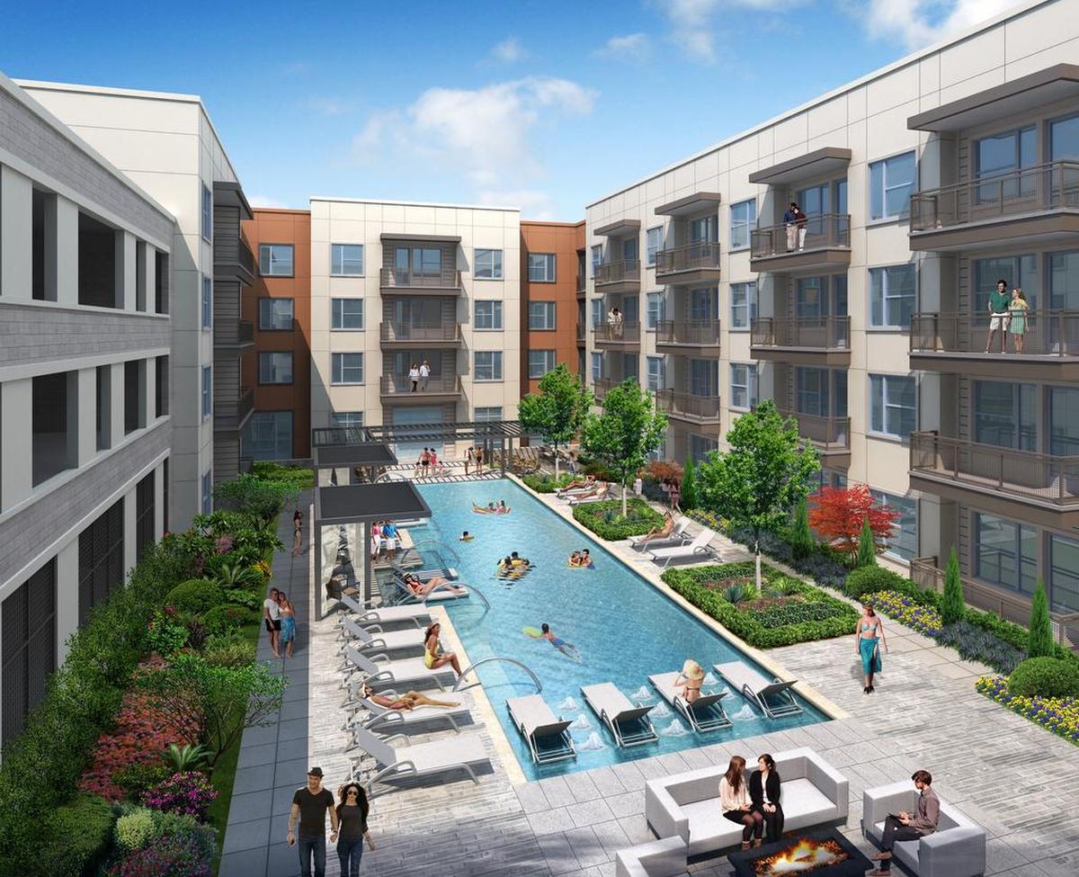 Rendering of an amenities area at The River East project on Race Street.