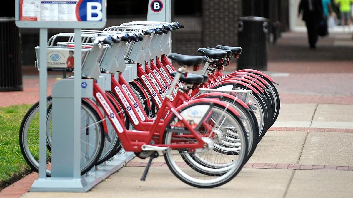 The B-Cycle station at Main Street and Weatherford in downtown Fort Worth is one of 46 docking homes for its bikes.