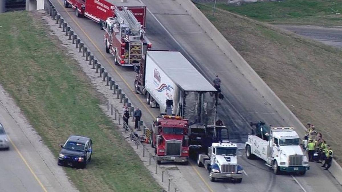 A 25-year-old Oklahoma woman died in a fiery crash on Interstate 35 in Denton Monday.