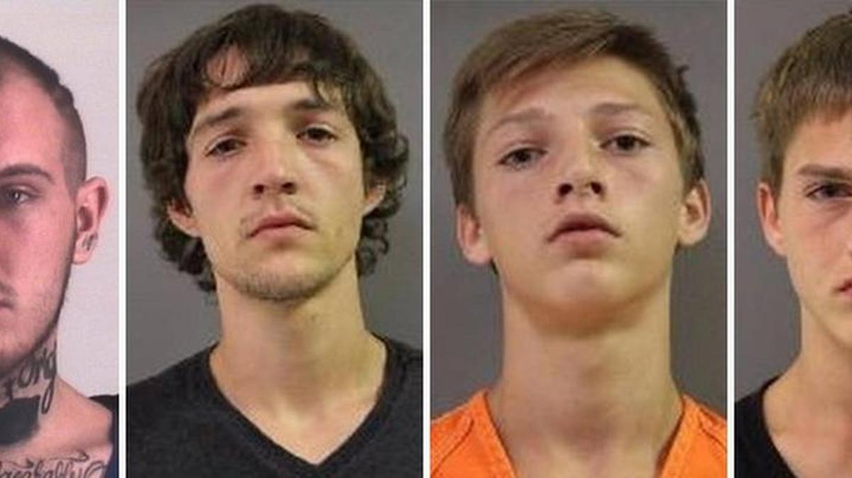 (L-R) Chase Nix, 24, Sean Garrison, 23, Tyee Garrison, 18, and Kyle Garrison, 17, have been arrested and charged with capital murder in the killing of 18-year-old Xavier Olesko.