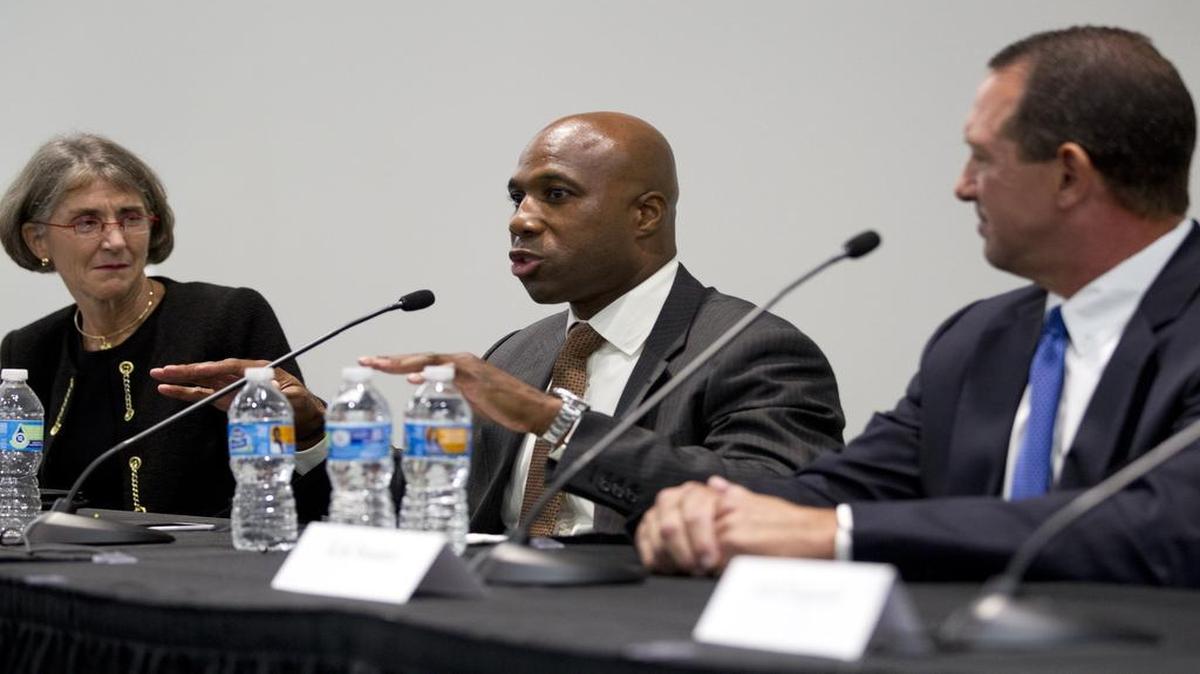 Capt. Abdul Pridgen, center, won’t be further demoted to sergeant. He was accused of leaking an officer’s bodycam video and personnel file to an attorney.