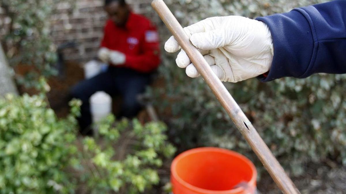 A burst water pipe is replaced at a house in Southlake in 2014.