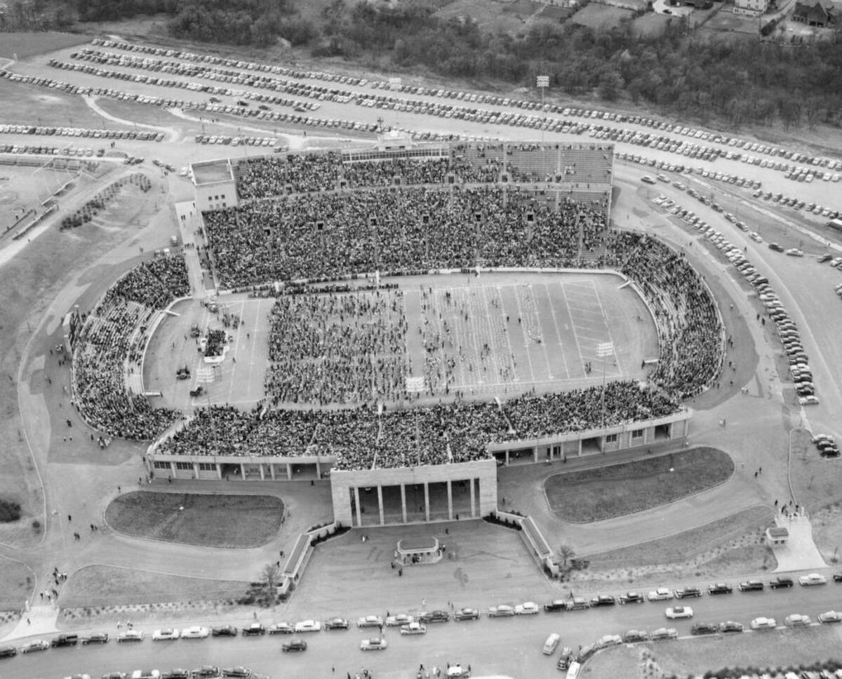Evangelist Billy Graham, who has set attendance records throughout the country, set a new one for religious meetings in Fort Worth in Amon Carter Stadium in 1951 when an estimated 36,000 attended.