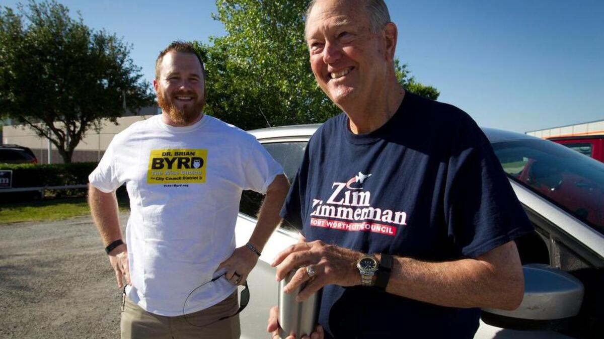 District 3 Councilman Zim Zimmerman was campaigning early Saturday at the polling place at G.I.F.T. Ministries, 300 Expedition Street. He was joined by Raz Shafer, who was campaigning for Brian Byrd, Zimmerman’s opponent.