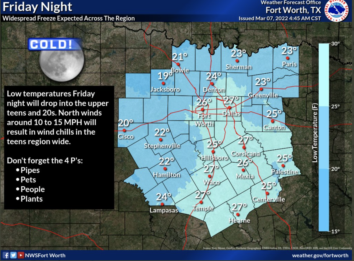 A widespread freeze is expected Friday night across North Texas.