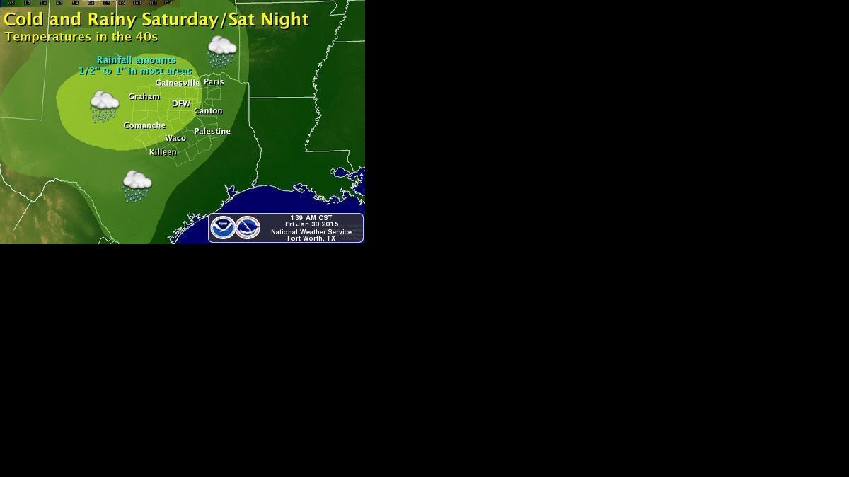 
There’s a 70 percent chance of rain on Saturday for Tarrant County, according to the National Weather Service office in Fort Worth.
