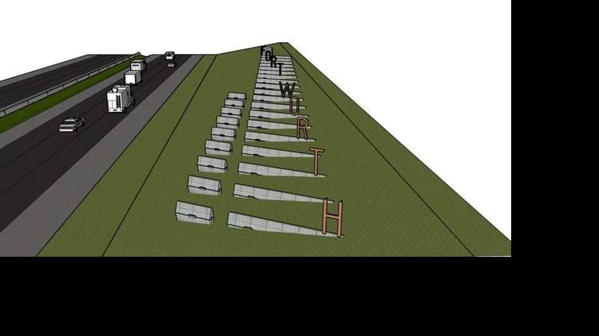 
Preliminary artists rendering of gateway monument sign planned for Interstate 30 in east Fort Worth.
