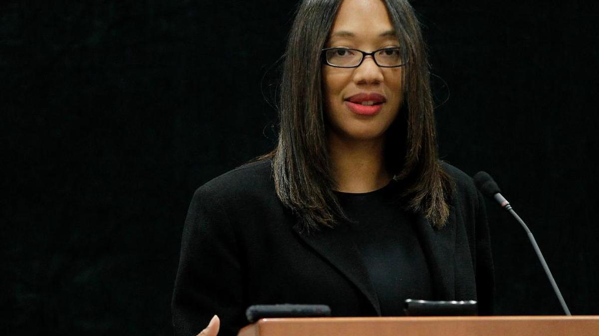 
Celeste King Beal, Martin Luther King Jr.’s grand-niece, speaks at a symposium on ‘Justice for Girls’ at TCC Trinity River Campus in Fort Worth on Wednesday, Aug. 26, 2015. 
