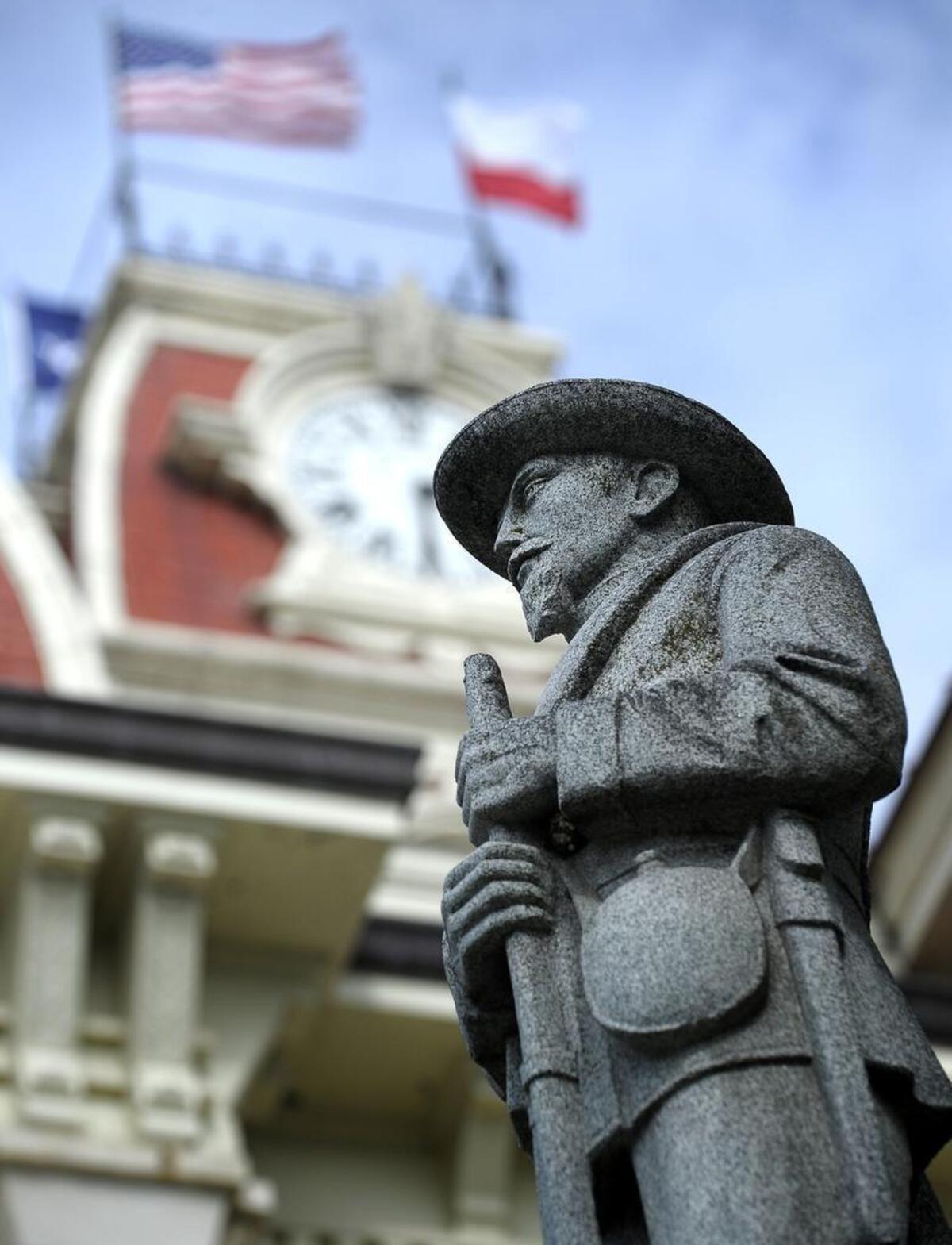 Statue in honor of the United Confederate Veterans of Parker County standing on the courthouse lawn in Weatherford, TX, Wednesday, Aug. 16, 2017.