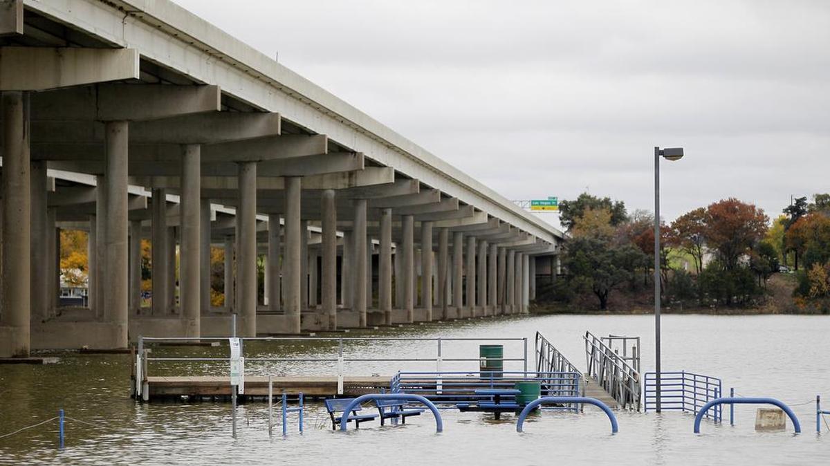The boat ramp and facilities near the Loop 820 bridge are flooded as the water level remains high at Lake Worth on Monday.