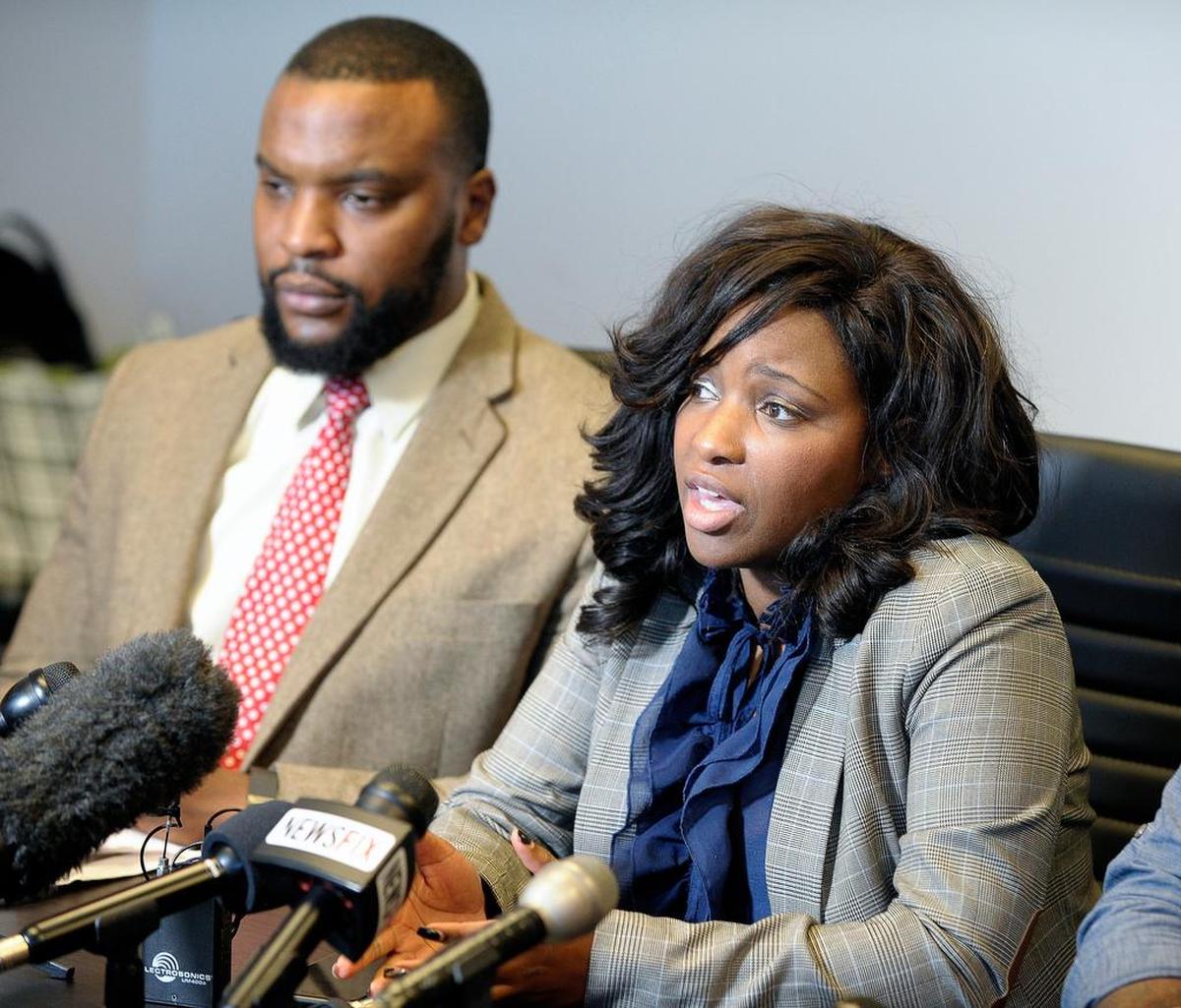 Attorneys Lee Merritt, left, and Jasmine Crockett are representing the Craig family.