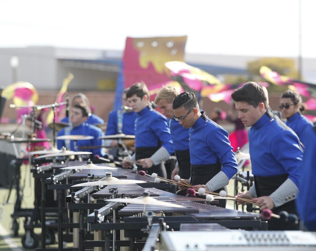Richland’s pit crew performs during the UIL Area F 5A Marching contest at Birdville Fine Arts and Activity Center on Oct. 28.