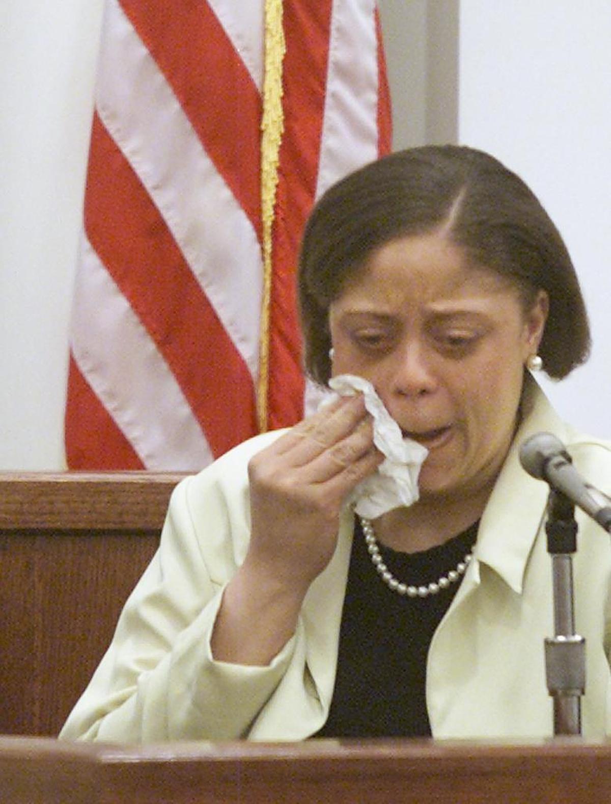 Chante Mallard wiped away tears as she testified during the penalty phase of her trial for murdering pedestrian Gregory Glenn Biggs.