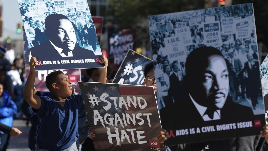 Marchers participate in the Martin Luther King Day parade in Fort Worth in a January 2018 photo.