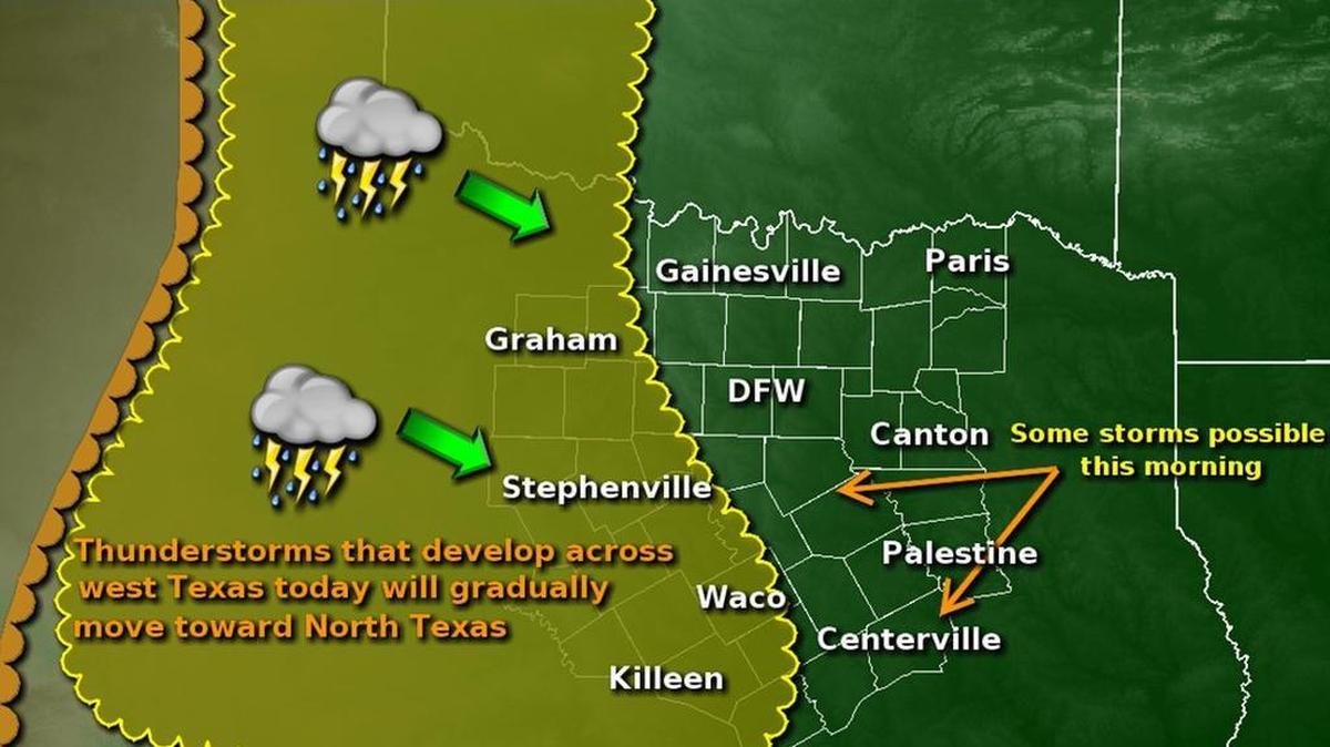 The chance for showers and thunderstorms is 20 percent Sunday, with chances going up to 50 percent Sunday night.