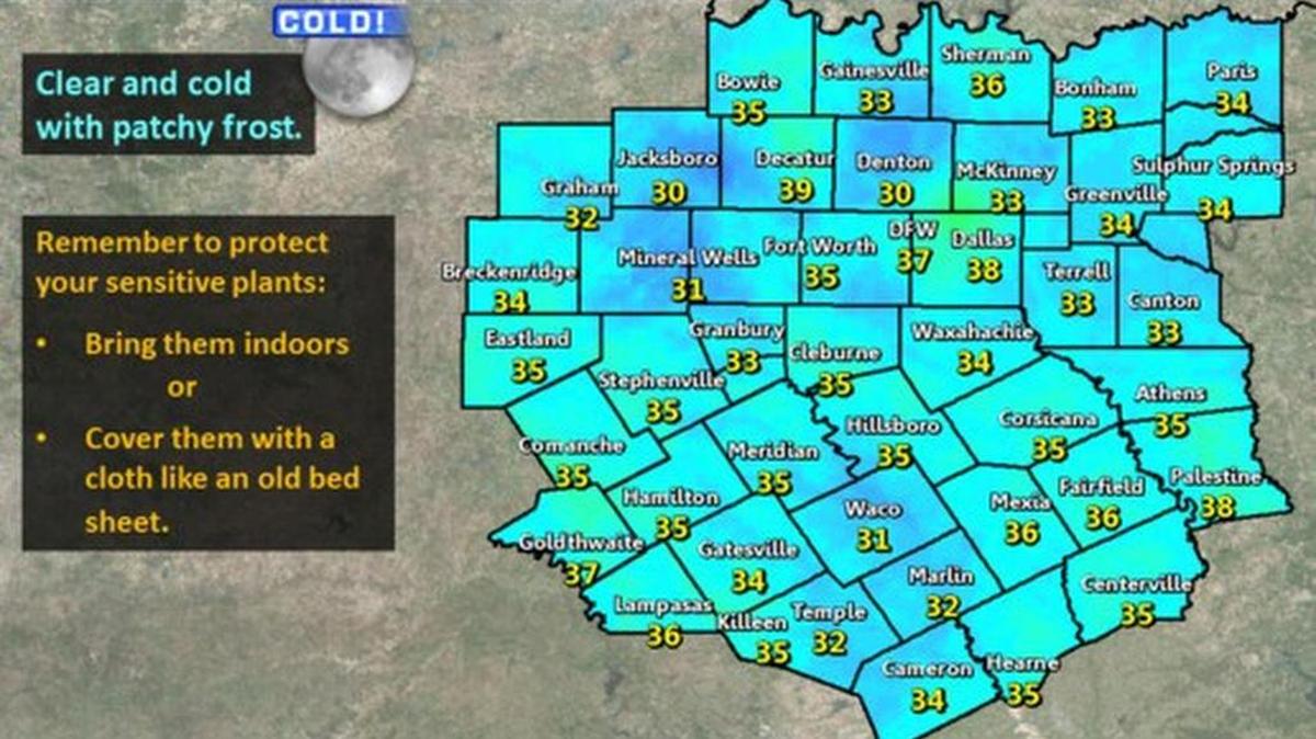 Some North Texans could wake up to freezing temperatures on Monday, says the National Weather Service office in Fort Worth