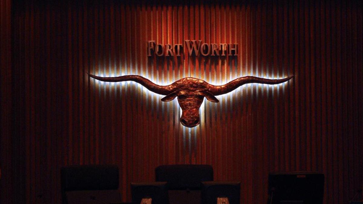 Molly, the city’s logo, hangs in the Fort Worth Council Chambers.