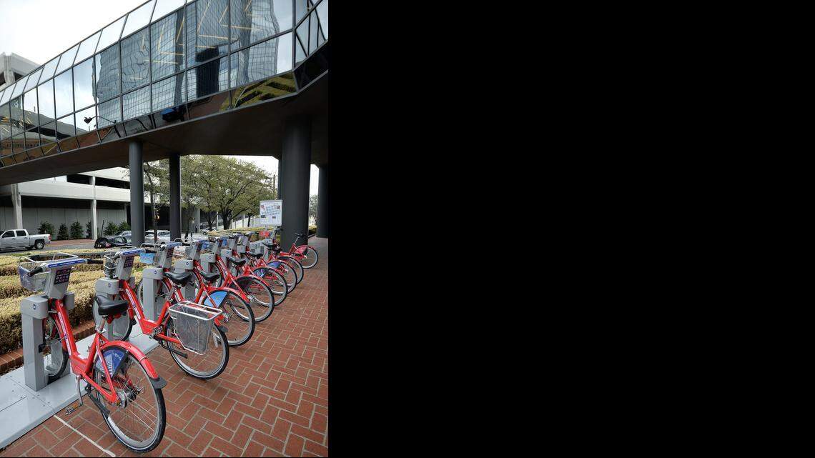 
The B-Cycle station at 2nd St. and Commerce St. in downtown Fort Worth April 21, 2014. April 22 was the one year anniversary of the Fort Worth Bike Sharing. 
