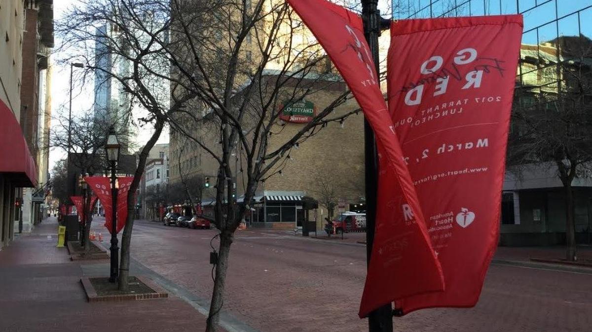 Sunday is going to be a windy day in North Texas. A wind advisory is in effect until 5 p.m. Sunday for most of North Texas. Winds were keeping banners flapping in downtown Fort Worth.