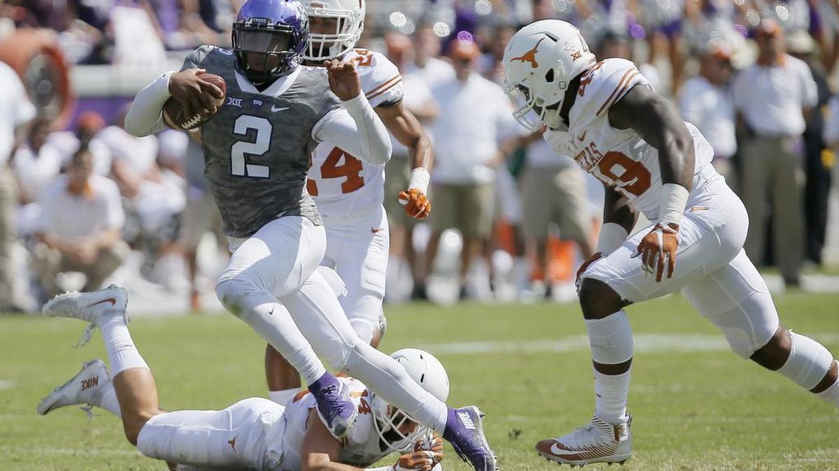 Unlike this sun-drenched game against Texas in October, when TCU and quarterback Trevone Boykin (2) blew out the Longhorns, Friday’s game against Baylor is going to be cold and wet.