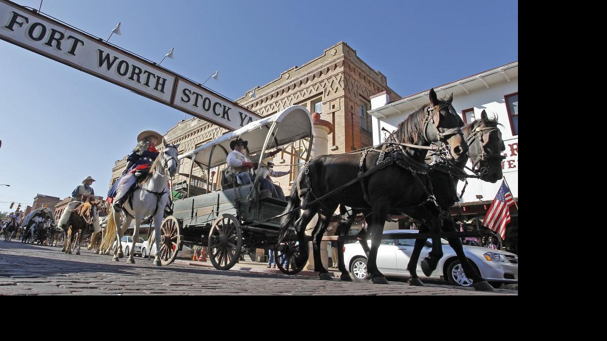 
The Fort Worth Stockyards hosts western-themed events such as the annual Red Stegall Trail Ride. This one was in October 2011.

