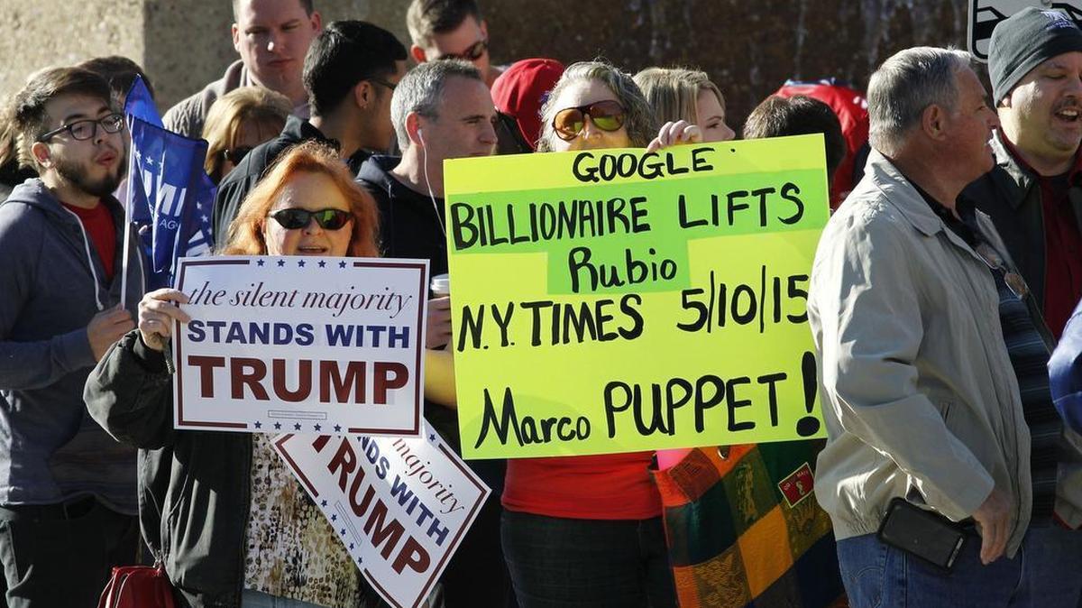 Signs of Donald Trump support and signs critical of his opponents were evident at a rally Friday in Fort Worth.