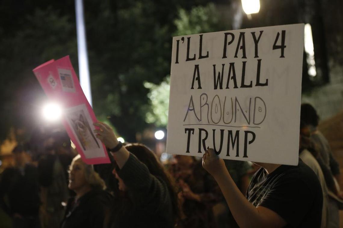 A small group outside the courthouse during a 2016 anti-Trump protest in Fort Worth.