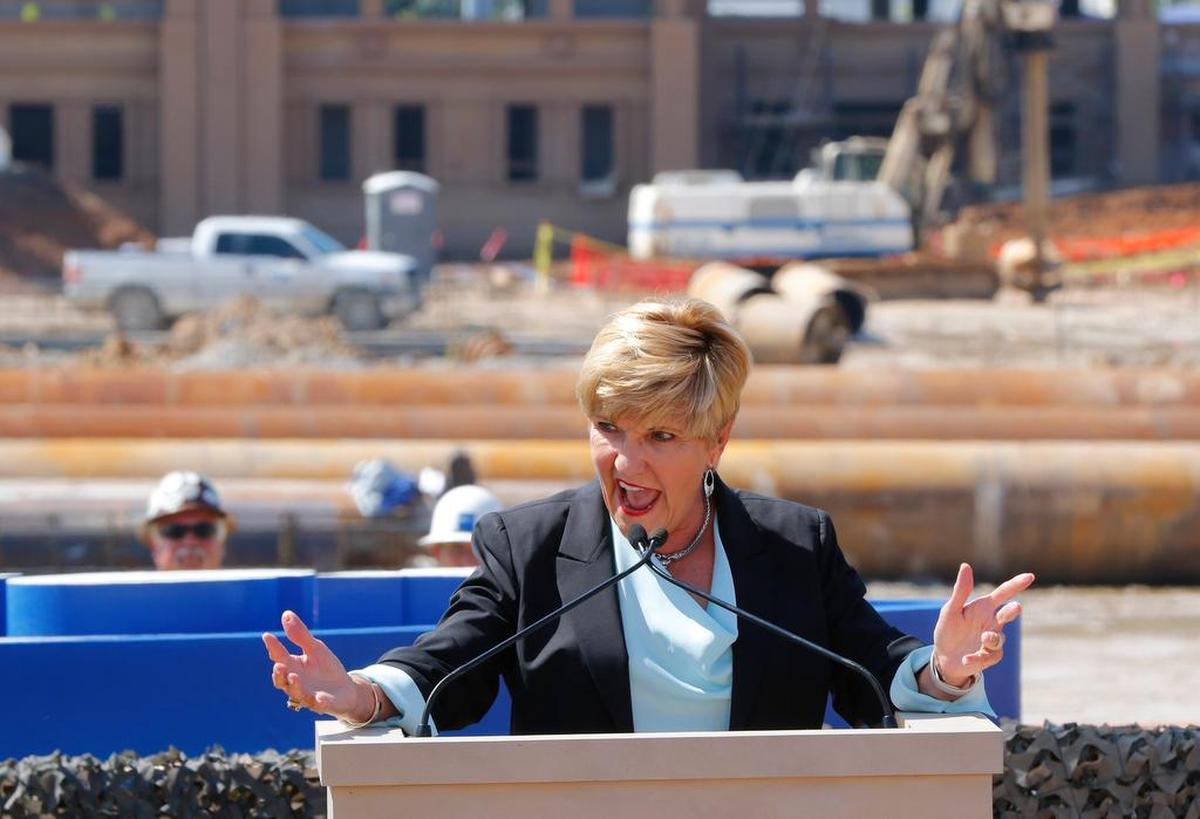Mayor Betsy Price speaks at the ground-breaking of the Dickies Arena in April.