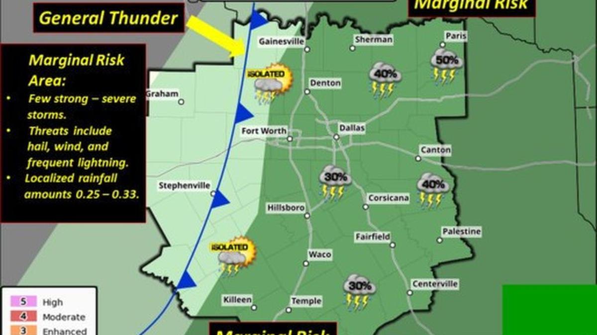 Isolated severe storms are in the forecast for North Texas on Tuesday, but it’s just a 20 percent chance.