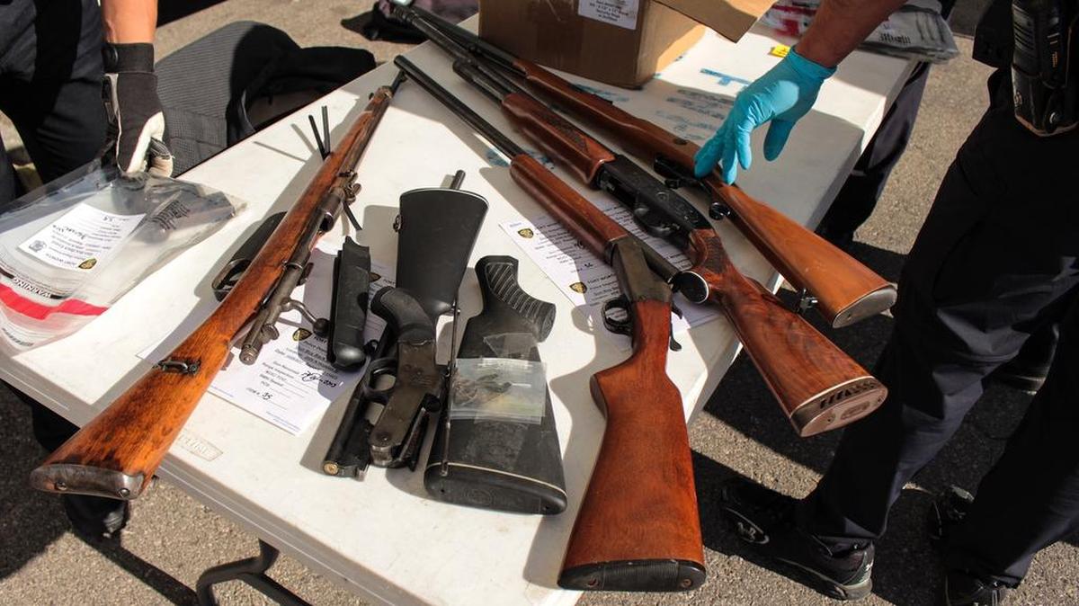 A variety of long guns, handguns and ammunition was turned in by citizens at the gun buyback event held by Fort Worth Police Department on Saturday.