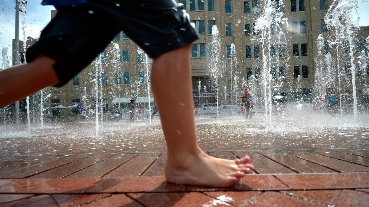 
Sundance Square Plaza in downtown Fort Worth is one place for kids to cool off on as temperatures climb.
