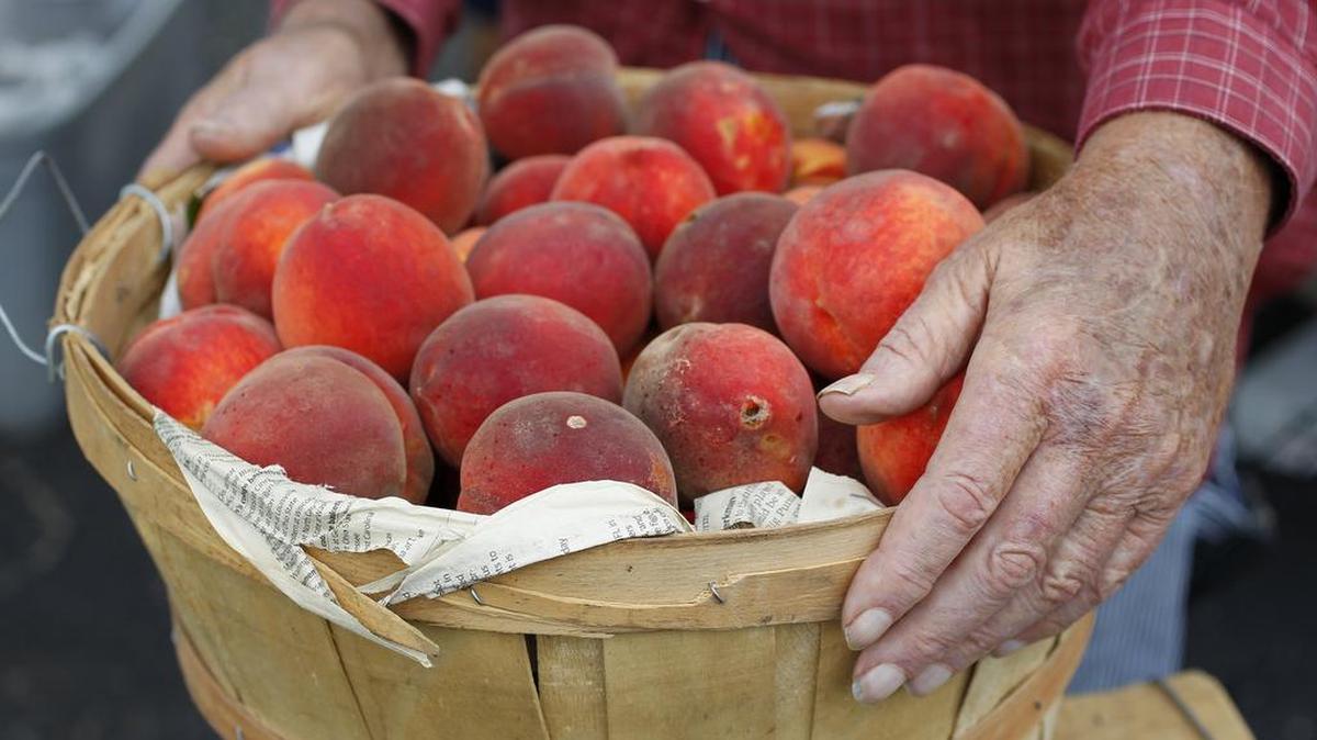John Doak is a longtime Montague County peach grower who sells his produce at Cowtown Farmers Market in Fort Worth.