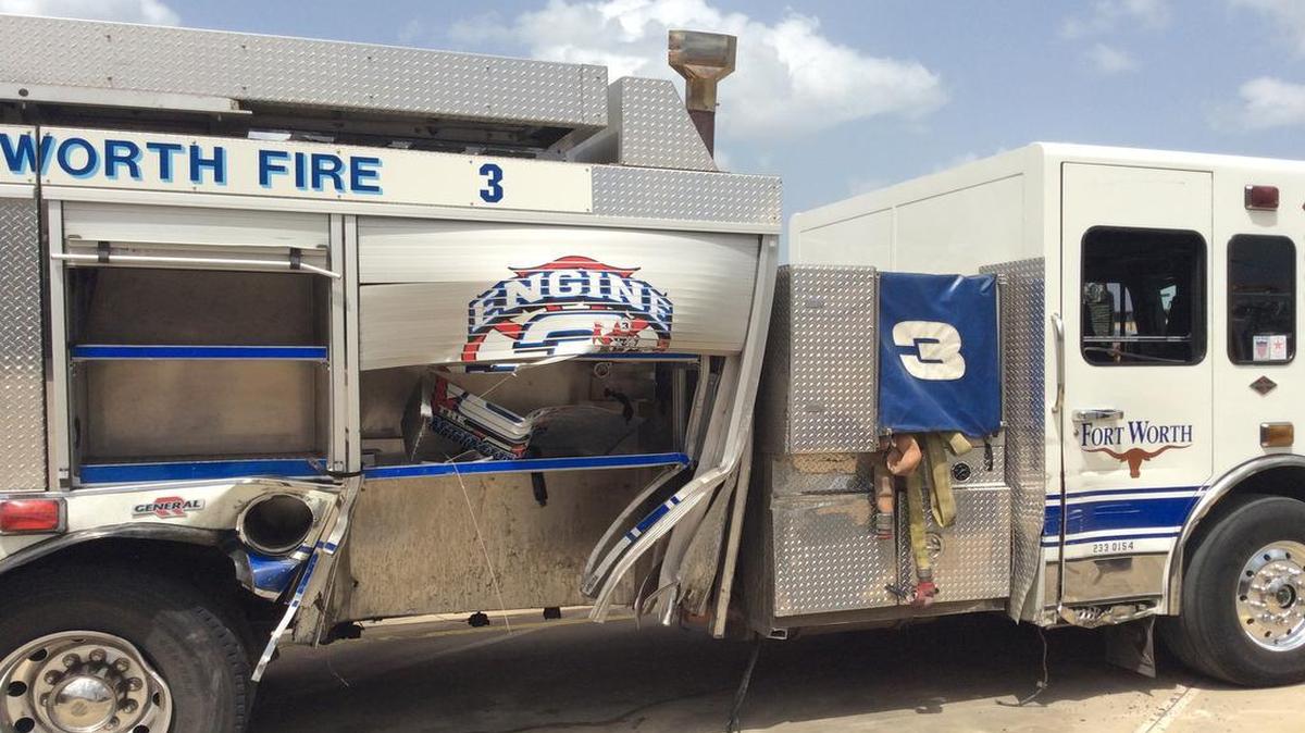 
Four Fort Worth firefighters were on this truck when it was hit by a suspected drunken driver on Sunday, June 21, 2015.
