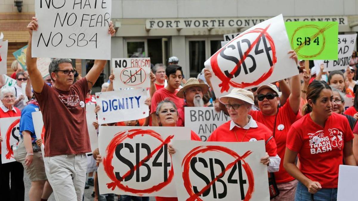 Protesters in downtown Fort Worth in August urged the City Council to join a lawsuit challenging Senate Bill 4.