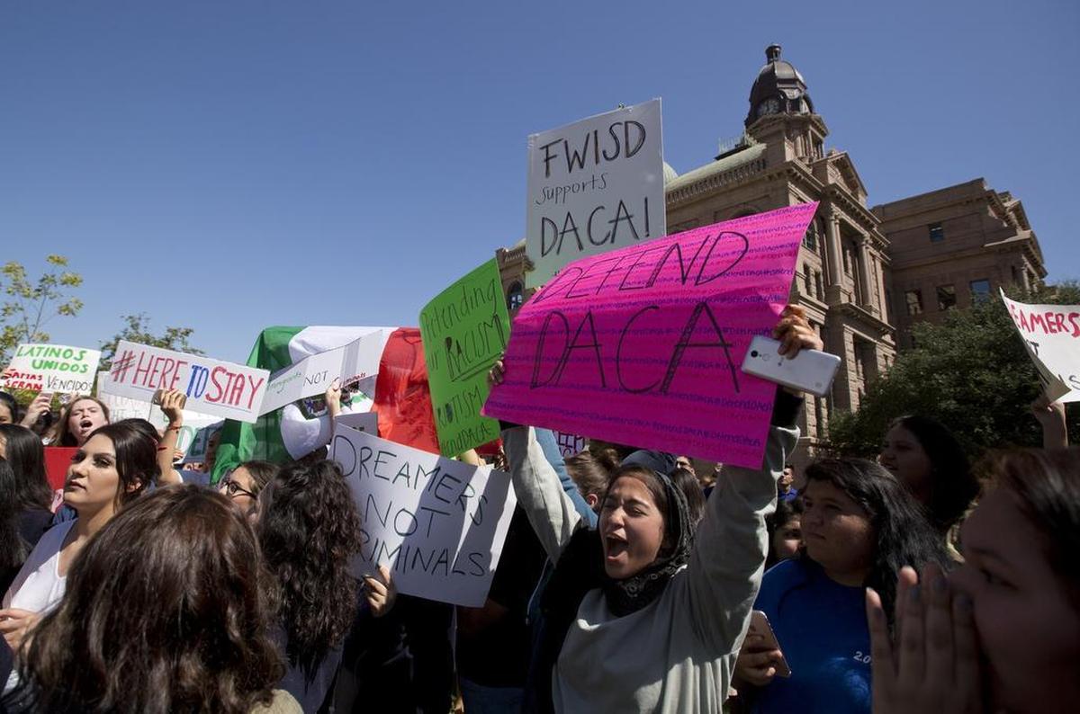 More than 400 Fort Worth school district students gathered at the Tarrant County Courthouse in September to protest Trump’s plan to end DACA.