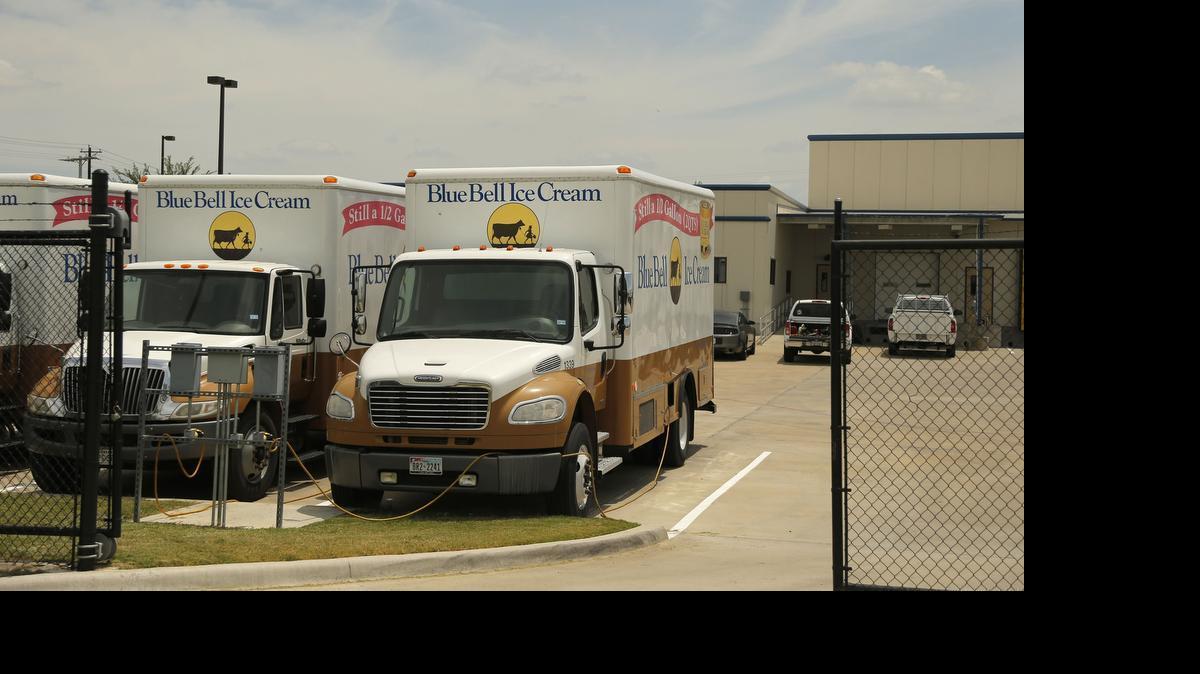
With no ice cream to distribute, trucks sit outside the Blue Bell distribution warehouse in north Fort Worth.
