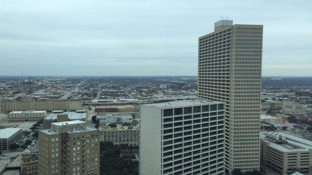 
The view from a high floor in the Fort Worth Tower downtown includes the tallest building in the city, the Burnett Plaza.
